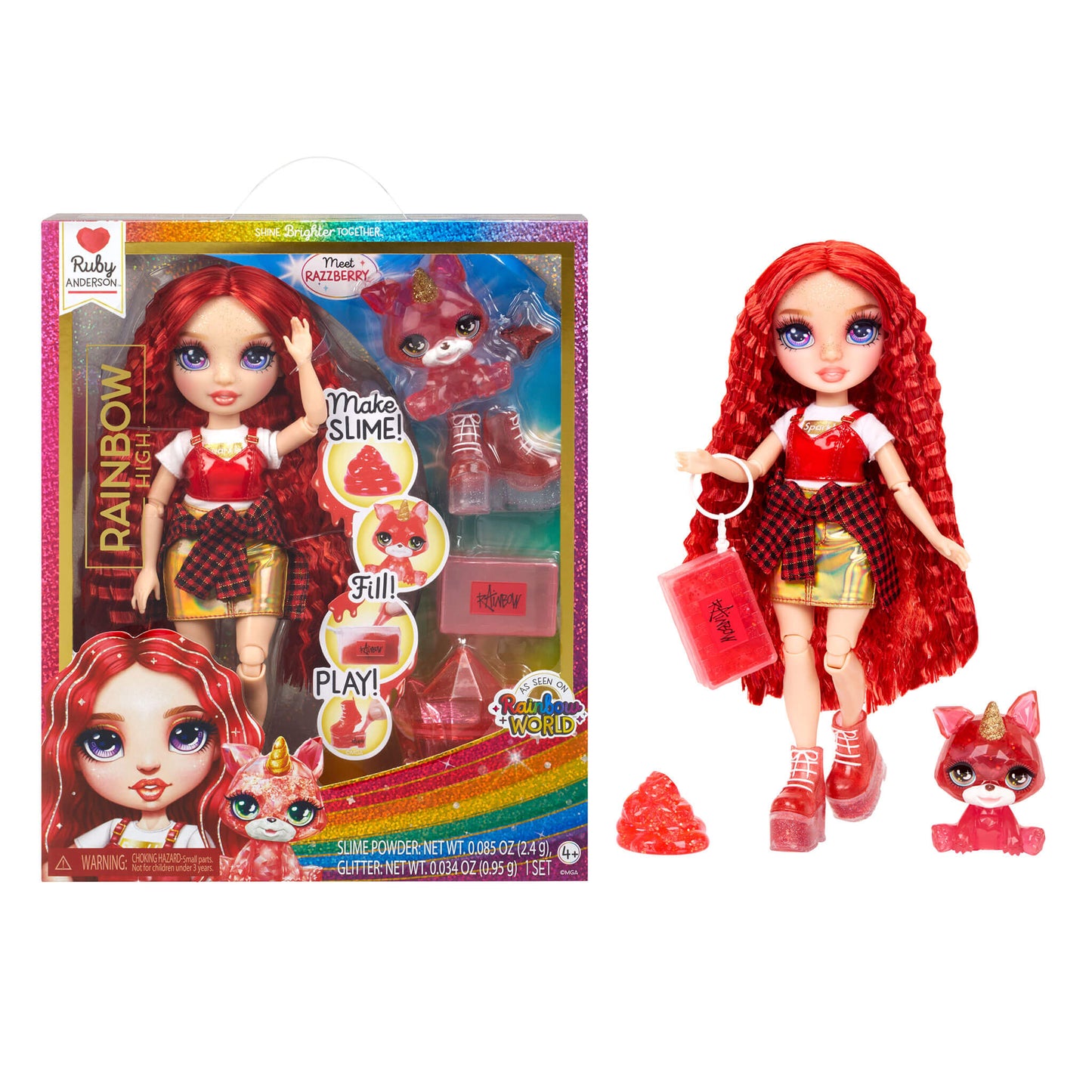 RAINBOW HIGH Fashion Doll with Slime & Pet - Ruby (Red) - 28 cm