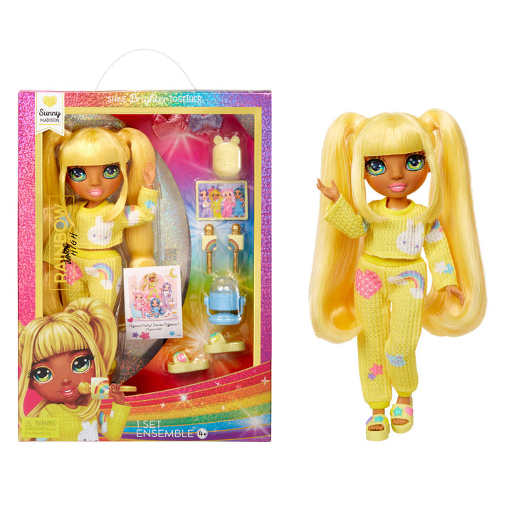 Rainbow High Jr High PJ Party Sunny (Yellow) 9” Posable Doll in a Yellow PJ Set