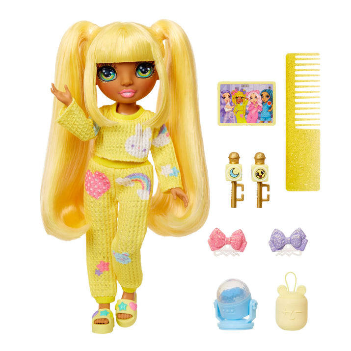 Rainbow High Jr High PJ Party Sunny (Yellow) 9” Posable Doll in a Yellow PJ Set