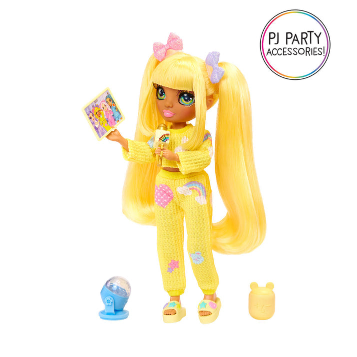 Rainbow High Jr High PJ Party Sunny (Yellow) 9” Posable Doll in a Yellow PJ Set