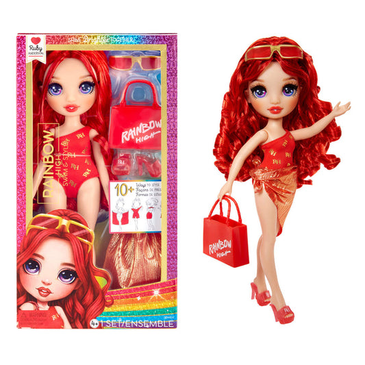 Rainbow High Swim & Style Ruby (Red) 11” Doll with Shimmery Wrap