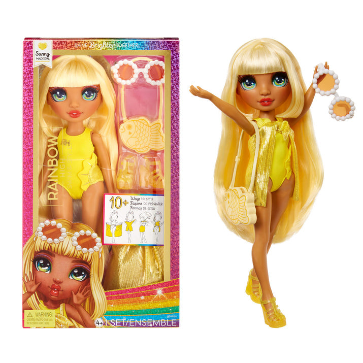 Rainbow High Swim & Style Sunny (Yellow) 11” Doll with Shimmery Wrap